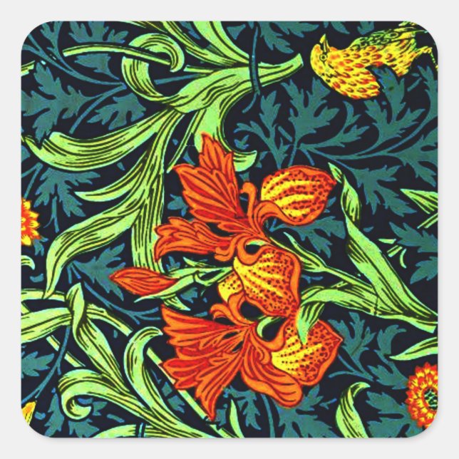 Sticker Carré William Morris, célèbre motif, Iris, (Devant)