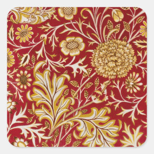 Sticker Carré William Morris Cherwell Motif Floral Rouge