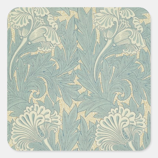 Sticker Carré William Morris Classique Tulipe Bleu Floral (Devant)