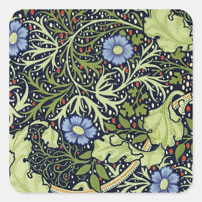 Sticker Carré William Morris Fleur d'antiquité aux algues marine (Devant)