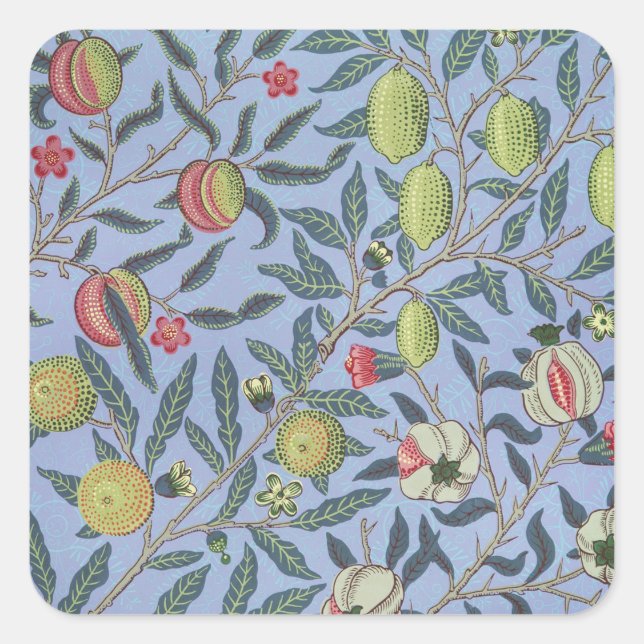 Sticker Carré William Morris Fruit grenade bleu ornement (Devant)