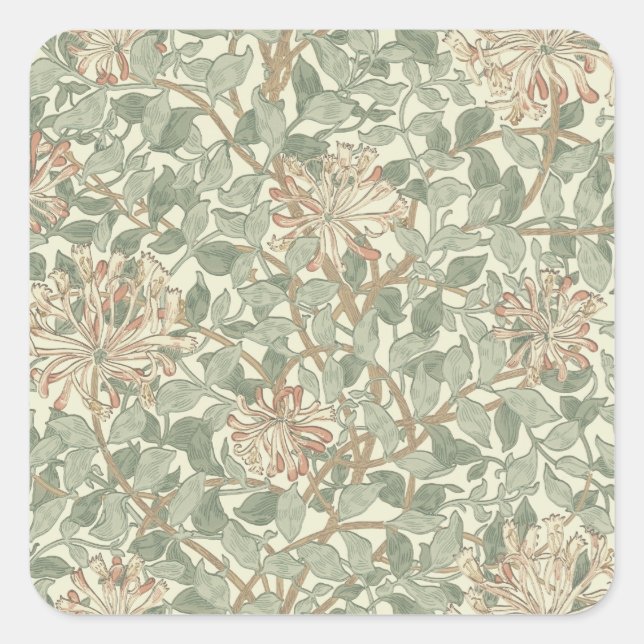 Sticker Carré William Morris Honeysuckle Vert Floral (Devant)