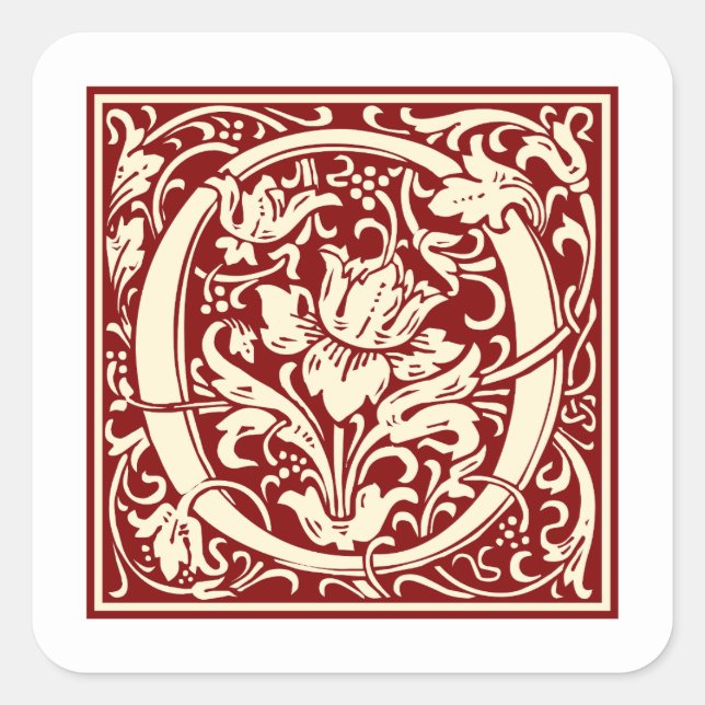 Sticker Carré William Morris Lettre O Monogramme Rouge initial (Devant)