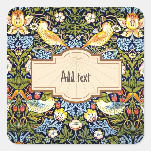 Sticker Carré William Morris, MODÈLE de Strawberry Thief, (Devant)