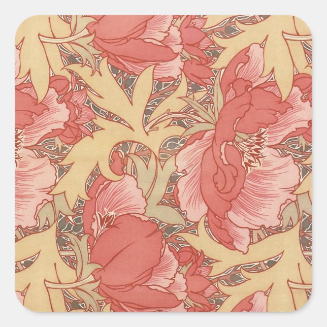 Sticker Carré William Morris Poppies Floral Art (Devant)