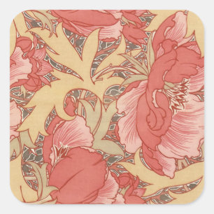 Sticker Carré William Morris Poppies Floral Art