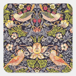 Sticker Carré William Morris Strawberry Thief Floral Art nouveau