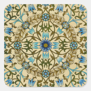 Sticker Carré William Morris Vintage Blue Motif Sans Couture