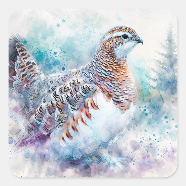 Sticker Carré Willow Ptarmigan Winter Art (Devant)