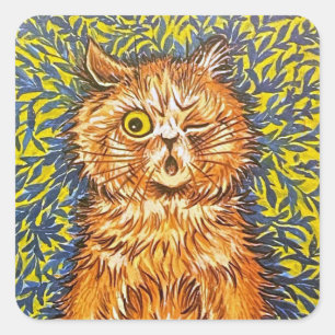 Sticker Carré Winking Cat & Psychedelic Arrière - plan par Louis