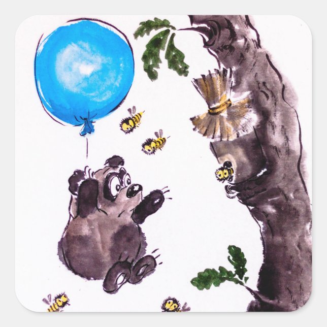 Sticker Carré Winnie l'Ourson se déguise en Petit Bla (Devant)