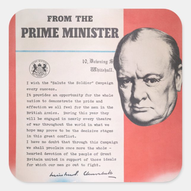 Sticker Carré Winston Churchill, Réimpression de l'affiche de Br (Devant)