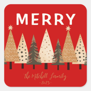 Sticker Carré Winter Forest Red Nom de famille