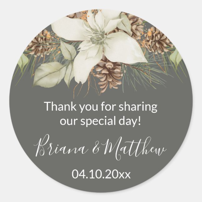 Sticker Carré Winter Grey Élégant Script Mariage Faveur (Devant)