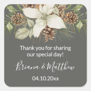 Sticker Carré Winter Grey Élégant Script Mariage Faveur