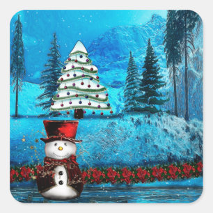 Sticker Carré Winter Lake Christmas Folk for Gifts!