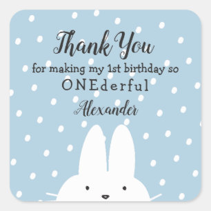 Sticker Carré Winter ONEderland Merci Garçon 1er Anniversaire Bl