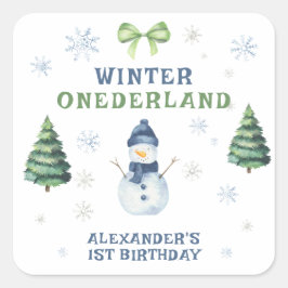 Sticker Carré Winter Onederland Snowman 1er anniversaire