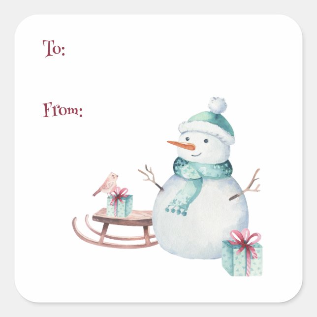 Sticker Carré Winter Snowman Christmas To From Customizable  (Devant)