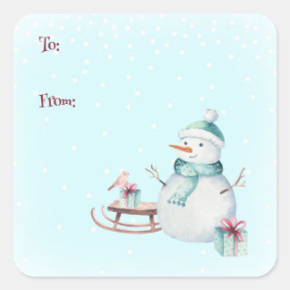 Sticker Carré Winter Snowman Christmas To From Customizable