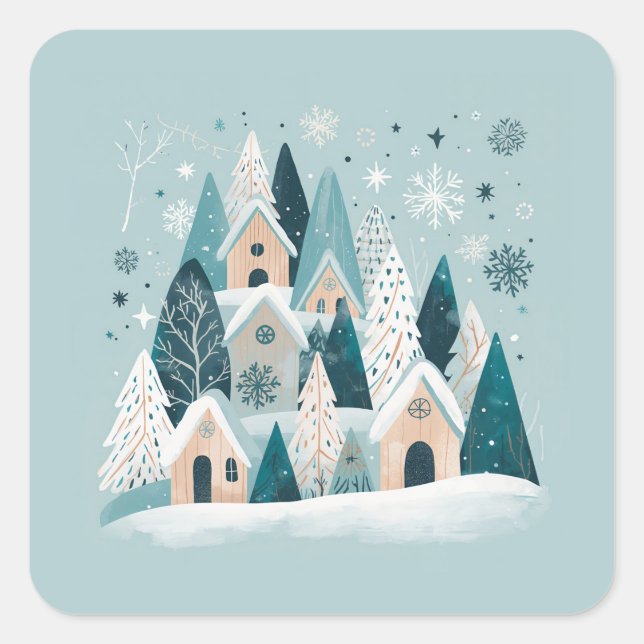 Sticker Carré Winter Snowy Village (Devant)