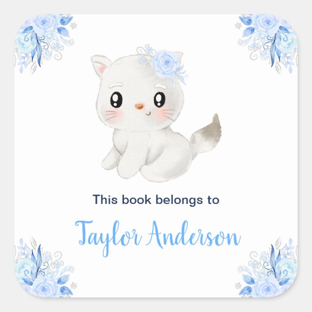 Sticker Carré Winter Wonderland Arctic Cat Kids Bookplate (Devant)