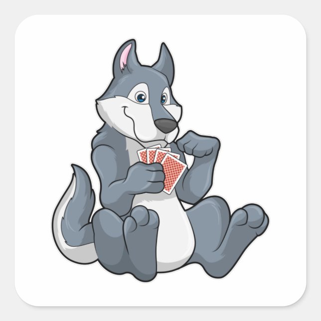 Sticker Carré Wolf au Poker avec cartes de Poker (Devant)
