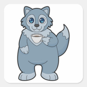 Sticker Carré Wolf avec la coupe de café