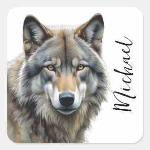 Sticker Carré Wolf Portrait Votre nom Écriture personnalisée