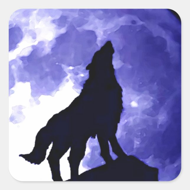 Sticker Carré Wolf Silhouette & Pleine lune (Devant)