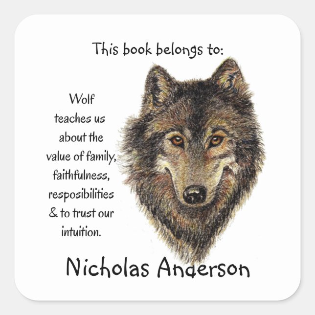 Sticker Carré Wolf Totem Animal Guide Aquarelle Nature Art (Devant)