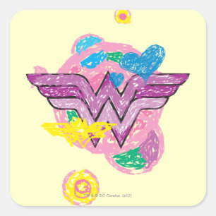 Sticker Carré Wonder Woman Scribbles colorés