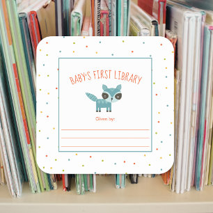 Sticker Carré Woodland Animals Baby's First Library bookplate