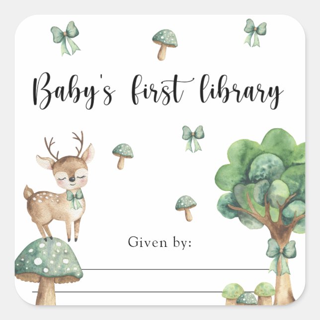 Sticker Carré Woodland Deer - première bibliothèque pour bébé (Devant)
