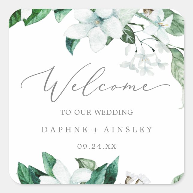 Sticker Carré Woodland Greenery Mariage Bienvenue (Devant)