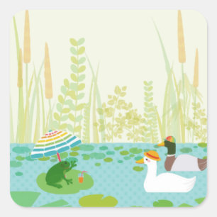 Sticker Carré Woodland Summer Lake Animaux Fête de vacances