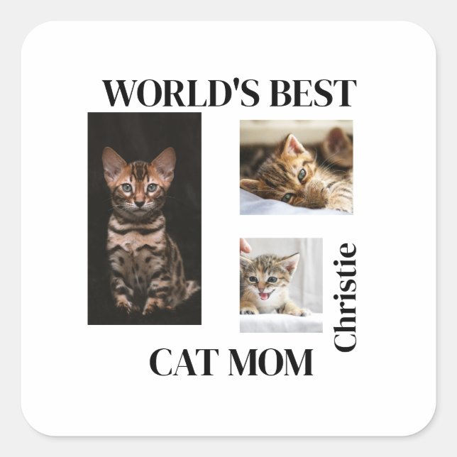 Sticker Carré World's Best Cat Mom Custom Name Gift (Devant)