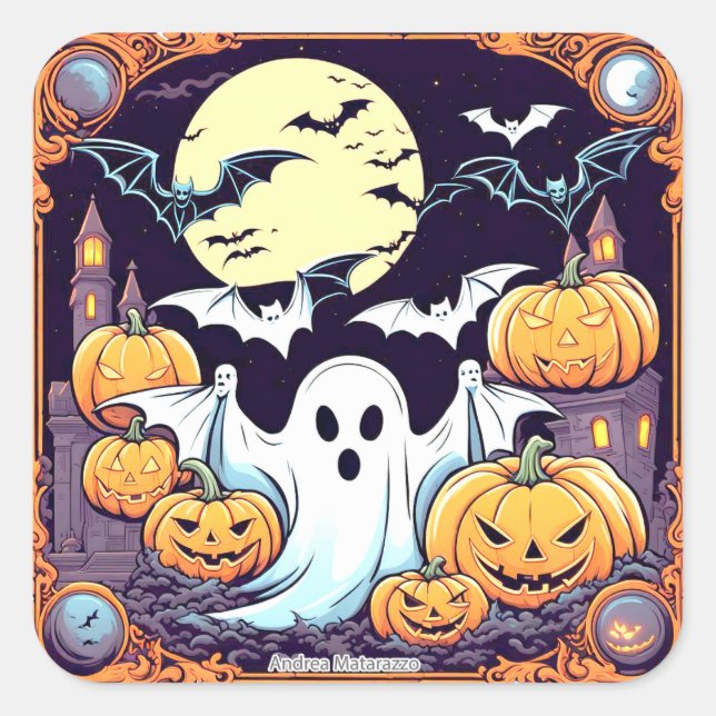 Sticker Carré Wow Halloween Thrill (Devant)