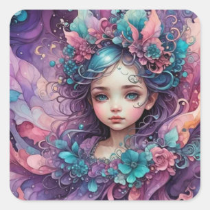Sticker Carré ~ WOW ! Lavande bleue rose fée ~