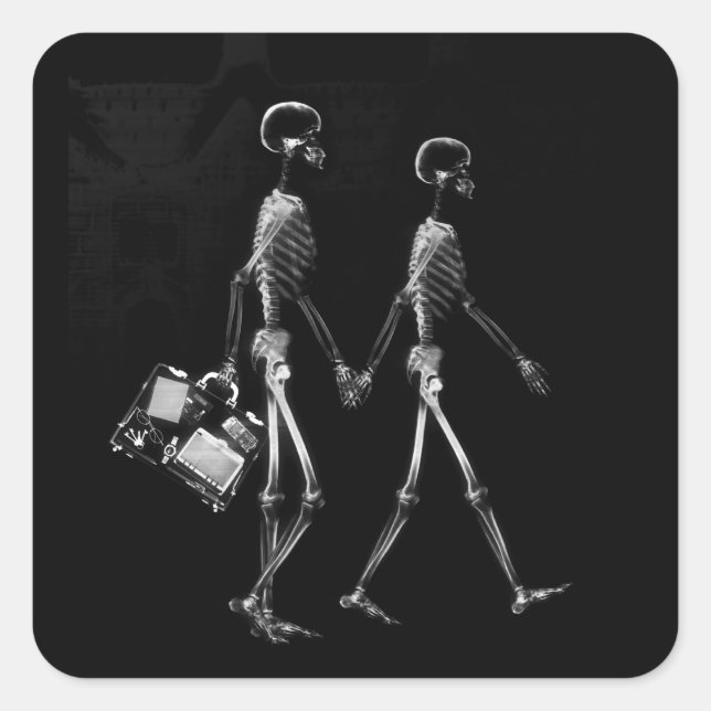 STICKER CARRÉ X-RAY VISION SKELETON COUPLE VOYAGER B&W (Devant)