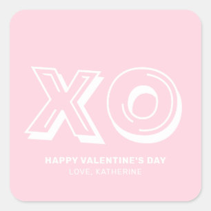 Sticker Carré XO Heureuse Sainte-Valentin rose moderne personnal