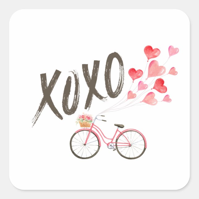 Sticker Carré Xoxo bicycle volant des ballons. (Devant)
