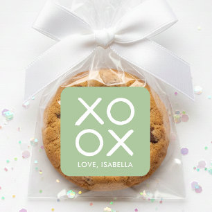 Sticker Carré XOXO Câlins et baisers Vert Cadeau d'amour mignon