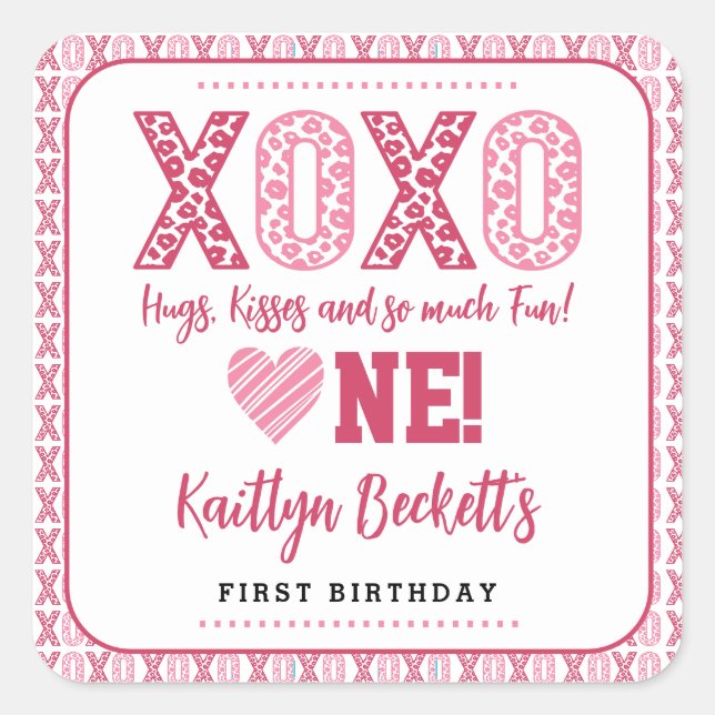 Sticker Carré XOXO Hugs & Kisses Saint Valentin 1er anniversaire (Devant)