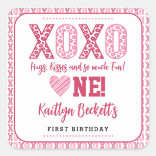 Sticker Carré XOXO Hugs & Kisses Saint Valentin 1er anniversaire