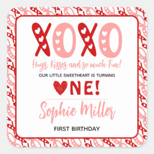 Sticker Carré XOXO Hugs & Kisses Saint Valentin 1er anniversaire