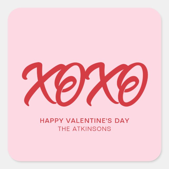 Sticker Carré XOXO rose rouge mignon moderne coutume Saint Valen (Devant)