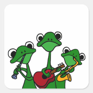 Sticker Carré XX grenouilles jouant la bande dessinée de musique