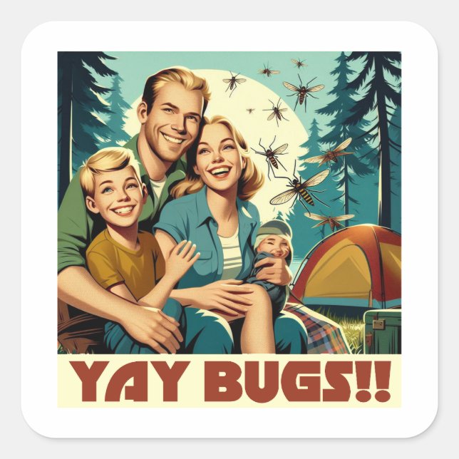 Sticker Carré Yay Bugs Camping Funny (Devant)