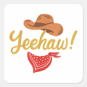 Sticker Carré Yeehaw Cowboy Cowgirl Western Country Rodeo